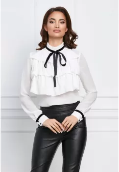 Bluza MBG alba cu volanase la bust imagine