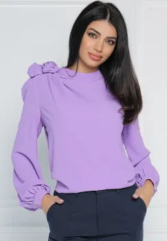 Bluza MBG eleganta din triplu voal lila cu floare pe umar imagine