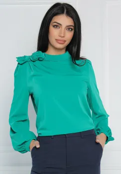 Bluza MBG eleganta din triplu voal verde cu floare pe umar imagine