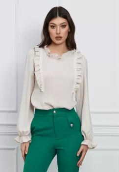 Bluza MBG ivory cu volane si broderie imagine