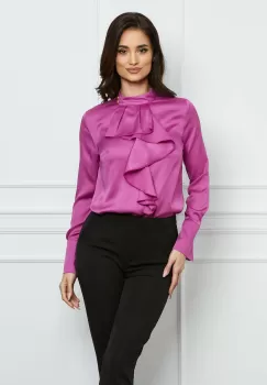 Bluza MBG magenta satinata cu volan la bust imagine