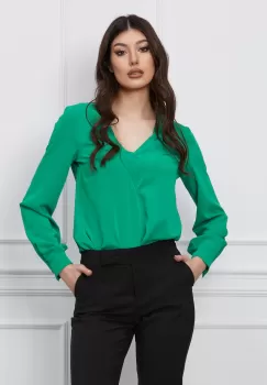 Bluza MBG verde cu pliuri la decolteu imagine