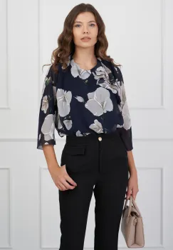 Bluza Milena bleumarin cu imprimeu floral gri imagine