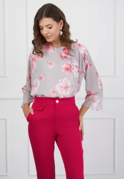 Bluza Milena gri cu imprimeu floral roz imagine