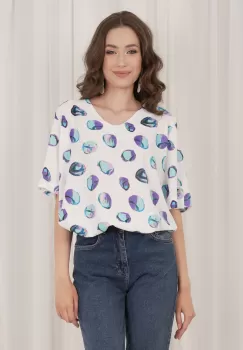 Bluza Milla alba cu buline mov si bleu imagine