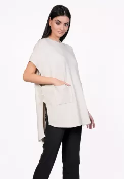 Bluza Mona tip poncho ivory din tricot cu buzunare imagine