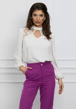 Bluza Moze alba cu dantela la bust imagine