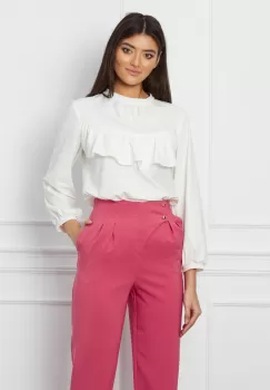 Bluza Moze alba cu volan pe bust imagine