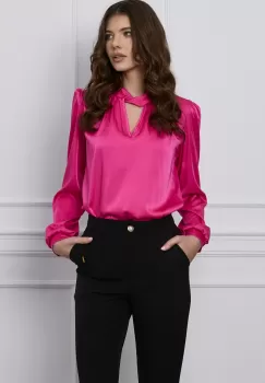 Bluza Moze lejera fucsia cu decupaj in v la decolteu imagine