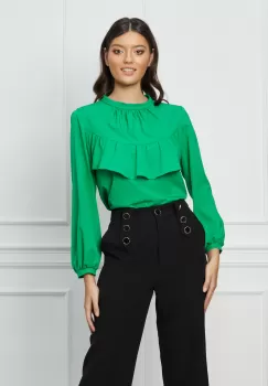 Bluza Moze verde cu volan pe bust imagine