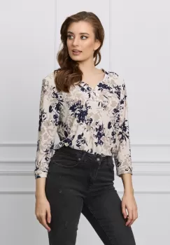 Bluza Sabrina bej cu imprimeu bleumarin imagine