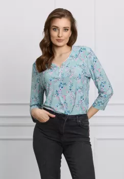 Bluza Sabrina verde mint cu floricele bleu imagine