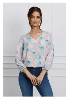 Bluza Simona roz cu flori turcoaz imagine
