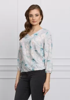 Bluza Simona vernil cu flori turcoaz imagine