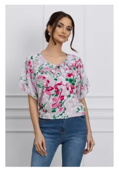 Bluza Sorina gri cu imprimeuri florale magenta imagine