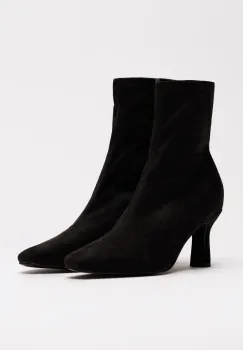 Botine elegante negre din material textil catifelat imagine