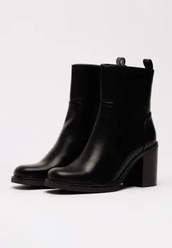 Botine negre din piele ecologica de dama cu toc patrat imagine