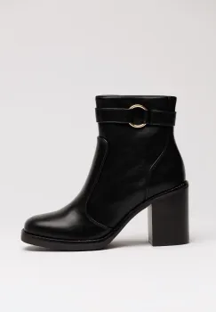 Botine negre din piele ecologica de dama cu toc patrat si catarama imagine