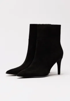 Botine negre din piele intoarsa si toc subtire imagine