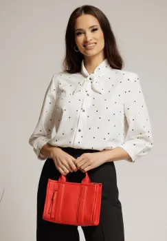 Camasa alba cu buline negre cu funda la guler si inchidere cu nasturi imagine