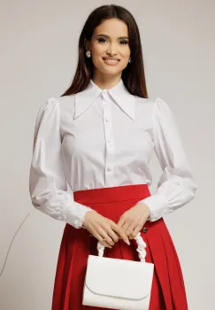 Camasa alba din poplin cu guler ascutit si mansete cu dantela imagine