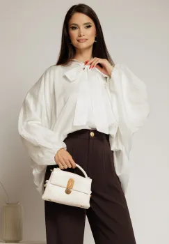 Camasa alba din tencel cu maneca ampla si guler tip esarfa imagine