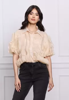 Camasa Alexandra bej cu volane din organza imagine