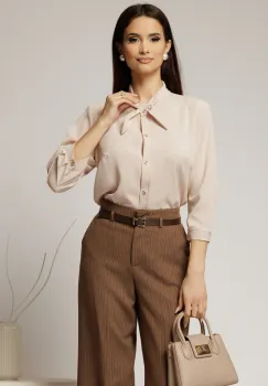 Camasa bej cu funda la guler si inchidere cu nasturi imagine