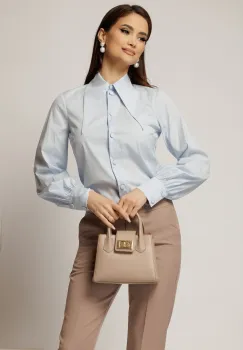 Camasa bleu din poplin cu croi cambrat si guler ascutit imagine