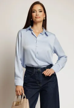 Camasa bleu din satin cu croi larg si inchidere cu nasturi imagine