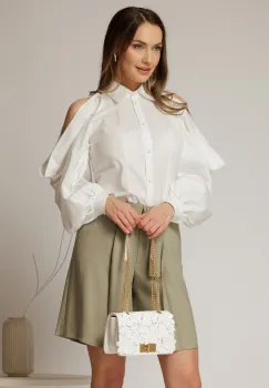 Camasa dama alba cu maneci lungi decupate imagine