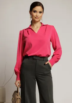 Camasa dama fucsia cu decolteu adanc si maneca lunga imagine