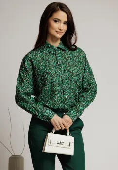 Camasa din voal ivoar cu imprimeuri in nuante de verde imagine