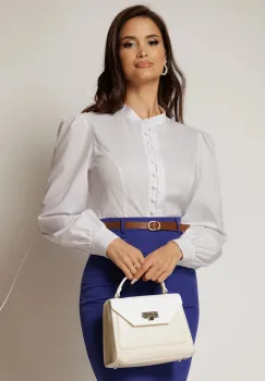 Camasa DY Fashion alba din poplin cu inchidere cu nasturi si guler tunica imagine