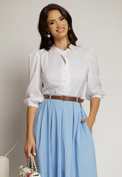 Camasa DY Fashion alba din poplin cu maneci bufante si inchidere cu nasturi imagine