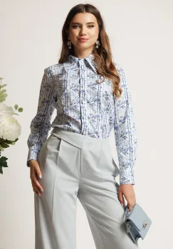 Camasa DY Fashion bleu cu dungi albe din bumbac cu guler supradimensionat imagine