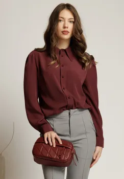Camasa DY Fashion burgundy cu guler si inchidere cu nasturi imagine