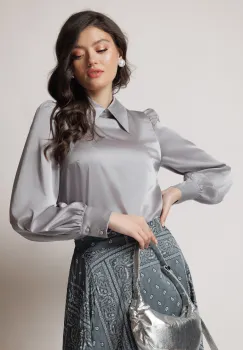 Camasa DY Fashion eleganta din satin gri imagine