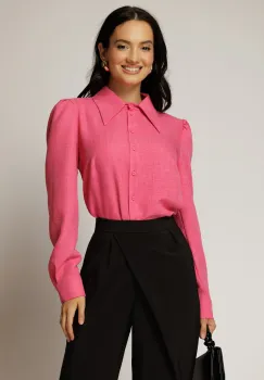 Camasa DY Fashion fucsia cu maneca lunga cu guler ascutit imagine