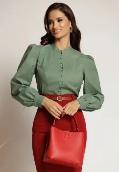 Camasa DY Fashion kaki din poplin cu inchidere cu nasturi si guler tunica imagine