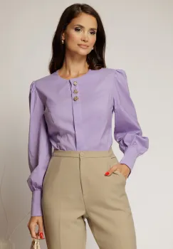 Camasa DY Fashion lila din poplin cu croi cambrat si nasturi decorativi imagine