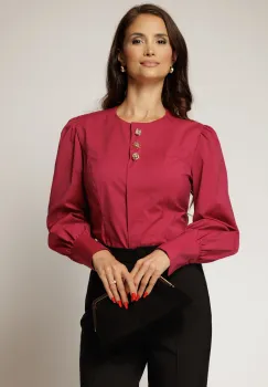 Camasa DY Fashion magenta din poplin cu croi cambrat si nasturi decorativi imagine
