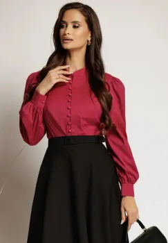 Camasa DY Fashion magenta din poplin cu inchidere cu nasturi si guler tunica imagine