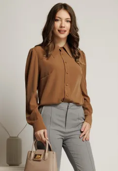 Camasa DY Fashion maro cu guler si inchidere cu nasturi imagine