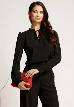 Camasa DY Fashion neagra din voal cu guler incretit imagine