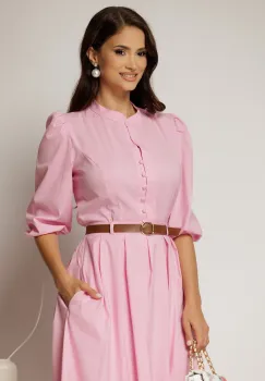 Camasa DY Fashion roz din poplin cu maneci bufante si inchidere cu nasturi imagine