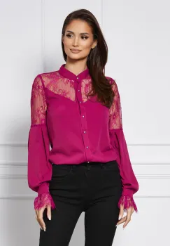 Camasa MBG eleganta din voal fucsia cu dantela imagine