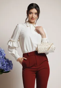 Camasa Moze eleganta din voal ivory cu volane la maneci imagine