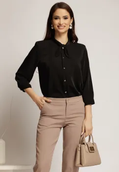 Camasa neagra cu funda la guler si inchidere cu nasturi imagine