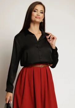 Camasa neagra din satin cu croi larg si inchidere cu nasturi imagine